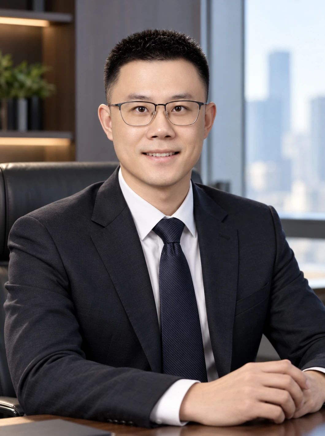 顾润德博士企业专家形象照,基于本人照片进行身份保持编辑